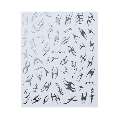 Cross-border mirror thorn flame nail art stickers hot stamping silver aurora irregular metal nail stickers decoration wholesale 