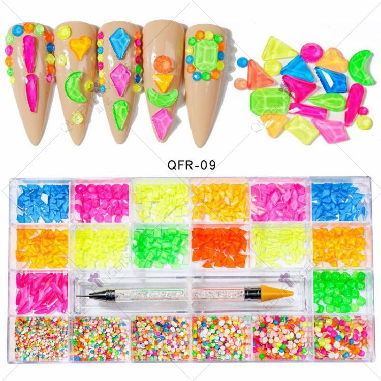 Nail Art Diamond Jewelry 21 Grids Flat Bottom Special Shaped Diamond Size Mixed Nail Art Diamond Special Shaped Glass Diamond DIY Accessories Set 