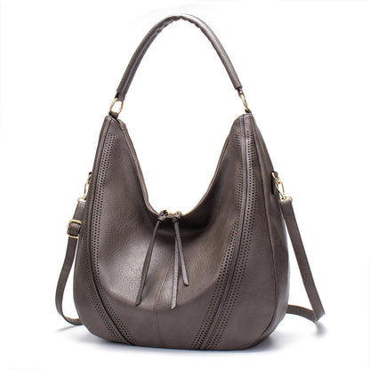 Women's bag 2023 new solid color foreign trade tassel mother-in-law bag large capacity shoulder tote bag European and American fashion shopping bag 