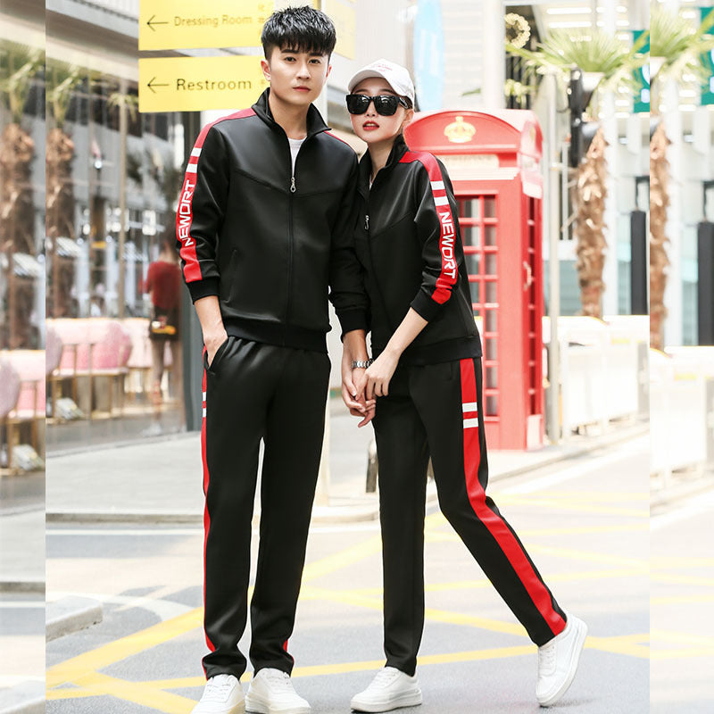 Spring and autumn lovers sports suit male youth stand-up collar sportswear female running group activities school uniform factory direct sales 