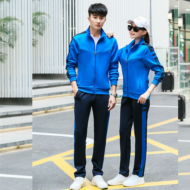 Spring and autumn lovers sports suit male youth stand-up collar sportswear female running group activities school uniform factory direct sales 