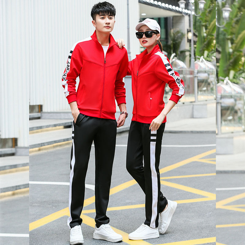 Spring and autumn lovers sports suit male youth stand-up collar sportswear female running group activities school uniform factory direct sales 