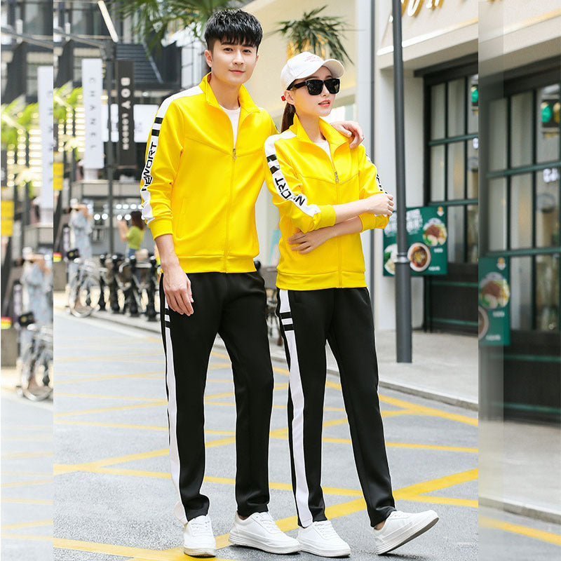 Spring and autumn lovers sports suit male youth stand-up collar sportswear female running group activities school uniform factory direct sales 