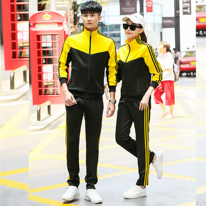 Spring and autumn lovers sports suit male youth stand-up collar sportswear female running group activities school uniform factory direct sales 