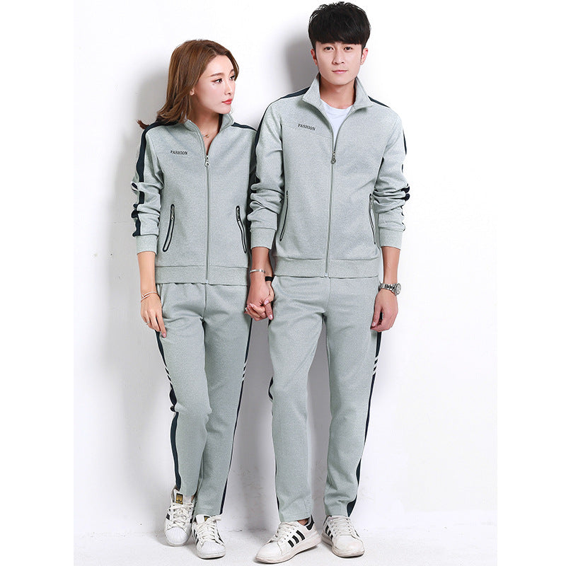 Spring and autumn lovers sports suit male youth stand-up collar sportswear female running group activities school uniform factory direct sales 