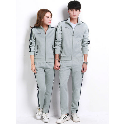 Spring and autumn lovers sports suit male youth stand-up collar sportswear female running group activities school uniform factory direct sales 
