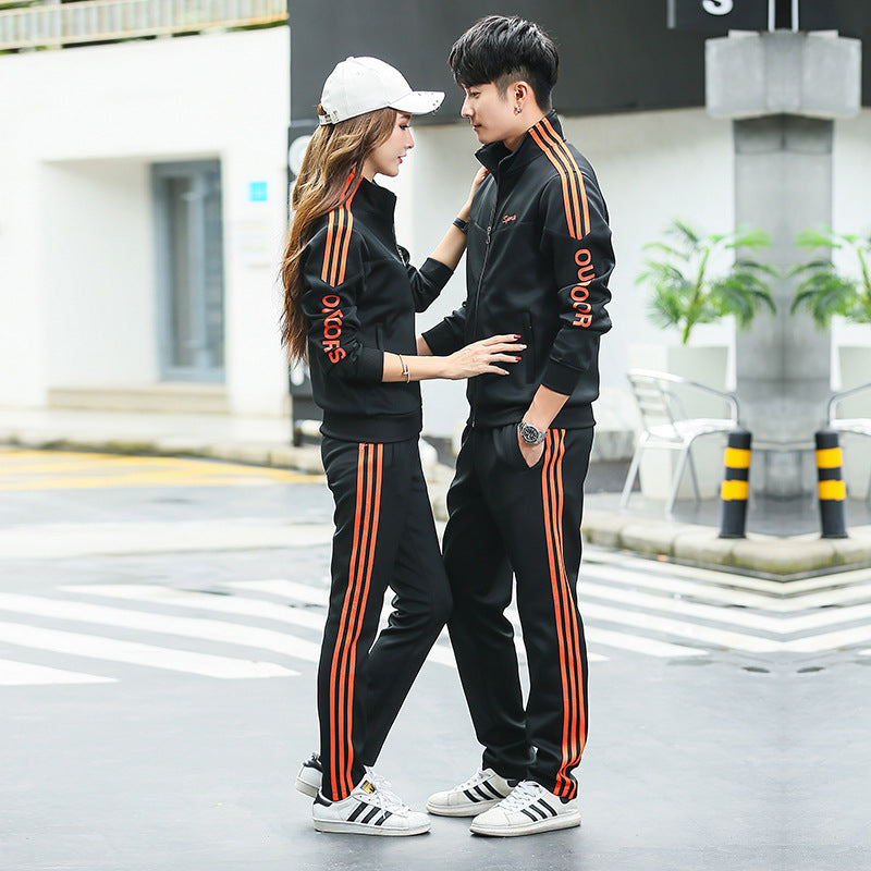 Spring and autumn lovers sports suit male youth stand-up collar sportswear female running group activities school uniform factory direct sales 