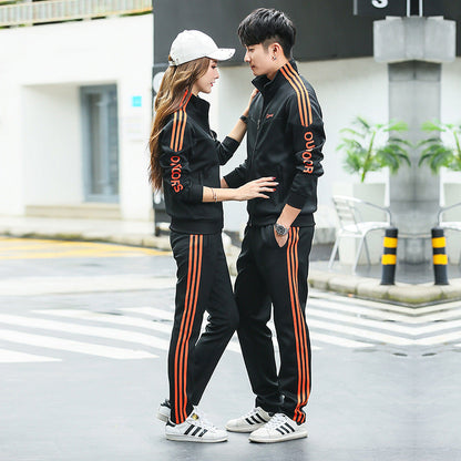Spring and autumn lovers sports suit male youth stand-up collar sportswear female running group activities school uniform factory direct sales 