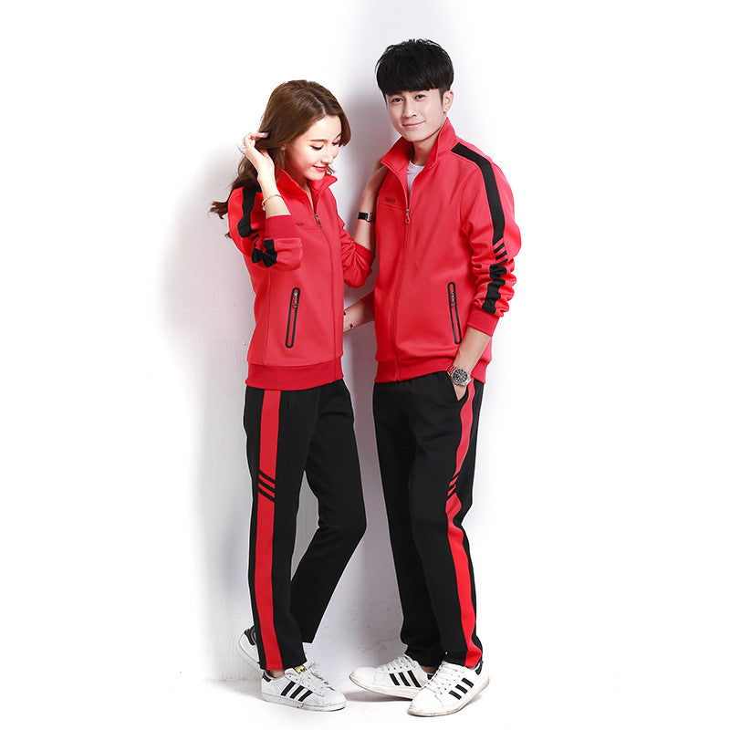 Spring and autumn lovers sports suit male youth stand-up collar sportswear female running group activities school uniform factory direct sales 