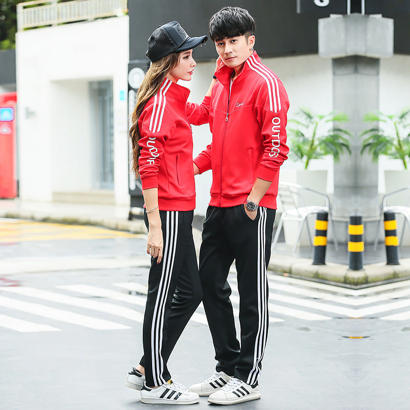 Spring and autumn lovers sports suit male youth stand-up collar sportswear female running group activities school uniform factory direct sales 