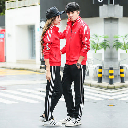 Spring and autumn lovers sports suit male youth stand-up collar sportswear female running group activities school uniform factory direct sales 