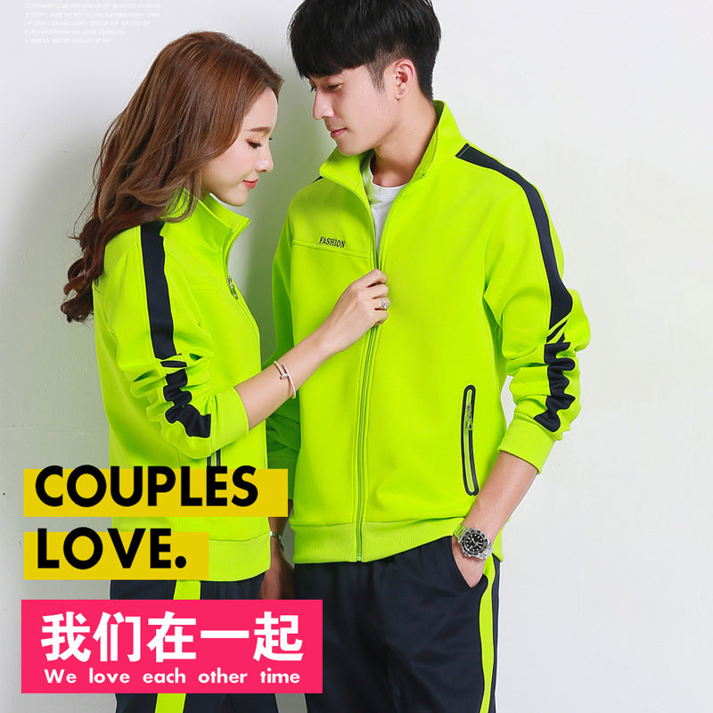 Spring and autumn lovers sports suit male youth stand-up collar sportswear female running group activities school uniform factory direct sales 