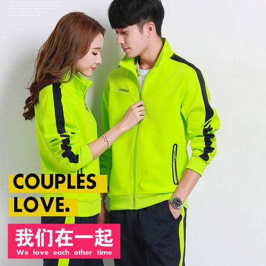 Spring and autumn lovers sports suit male youth stand-up collar sportswear female running group activities school uniform factory direct sales 
