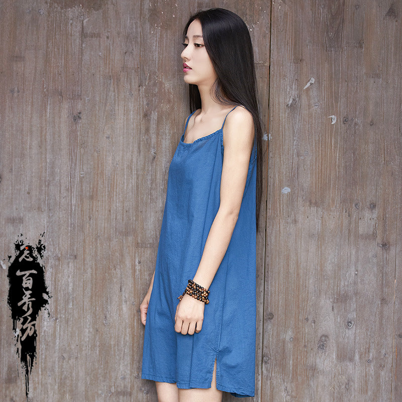 23 spring and summer cotton and linen women's new products Nianbaixiu spinning retro light breathable sweat-absorbing women's suspender dress skirt 