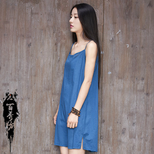 23 spring and summer cotton and linen women's new products Nianbaixiu spinning retro light breathable sweat-absorbing women's suspender dress skirt 
