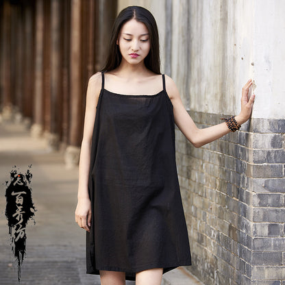 23 spring and summer cotton and linen women's new products Nianbaixiu spinning retro light breathable sweat-absorbing women's suspender dress skirt 