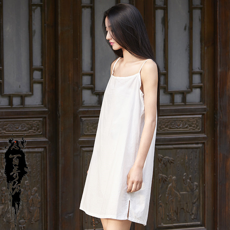 23 spring and summer cotton and linen women's new products Nianbaixiu spinning retro light breathable sweat-absorbing women's suspender dress skirt 