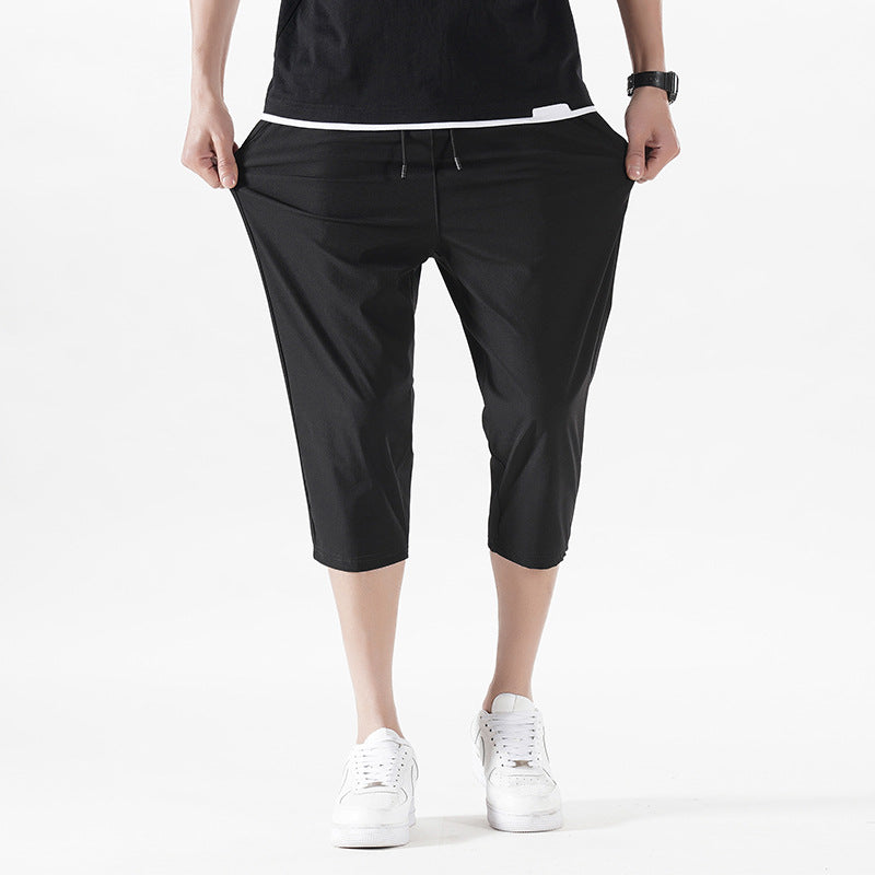Enbu summer new men's Korean version loose ice silk thin section casual sports solid color cropped pants trendy couple pants 
