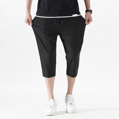 Enbu summer new men's Korean version loose ice silk thin section casual sports solid color cropped pants trendy couple pants 