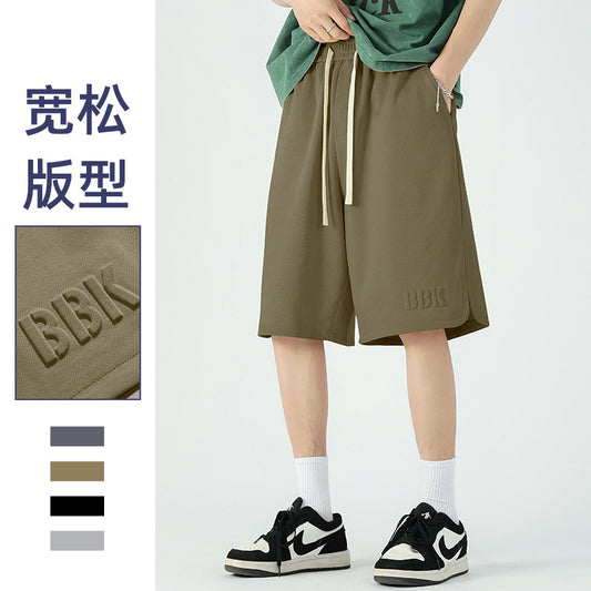 Summer new men's Korean version loose thin section elastic fashion letter stamped five-point pants trend couple short pants 