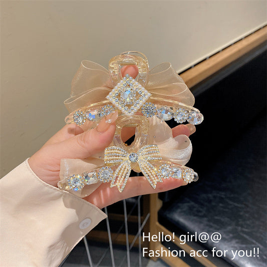 Bowknot hair catch design sense heavy industry flash diamond large back head shark clip mixed batch hair elegant hair catch hair accessories 