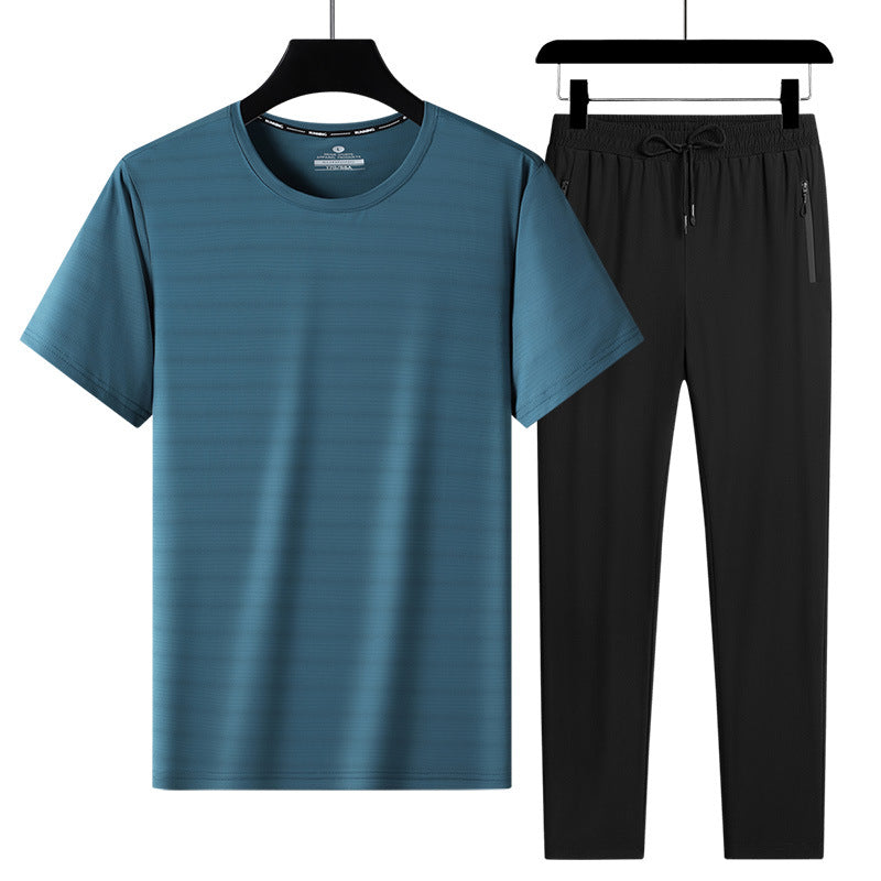 Summer new men's short-sleeved T-shirt ice silk suit men's business casual suit 