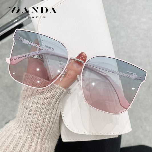 New trendy polarized sunglasses LS336 large frame plain sunglasses female spot metal square round frame sunglasses male 