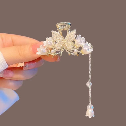 Lily of the valley small hairpin ancient style tassel temperament super fairy girl shark clip net red new hairpin clip headdress 