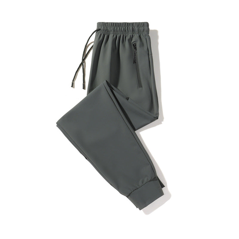 Ice silk elastic quick-drying pants men's summer thin section plus fat XL Korean version stylish couple net red same style trendy pants 