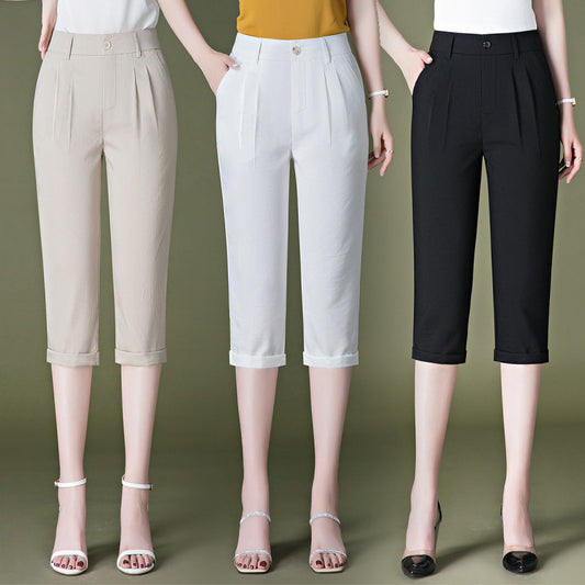 2023 new casual pants women's summer thin Harem pants high waist loose slimming all-match middle-aged and elderly cropped pants 