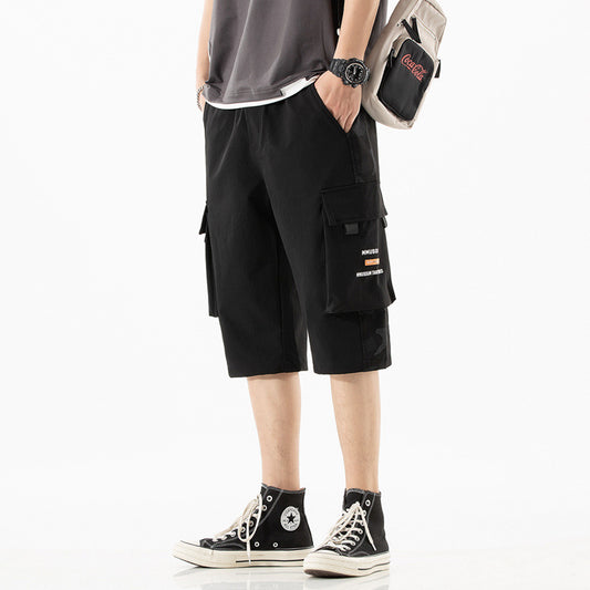 Big pocket tooling shorts men's summer thin fashion brand casual five-point men's pants loose net red same style seven-point pants 