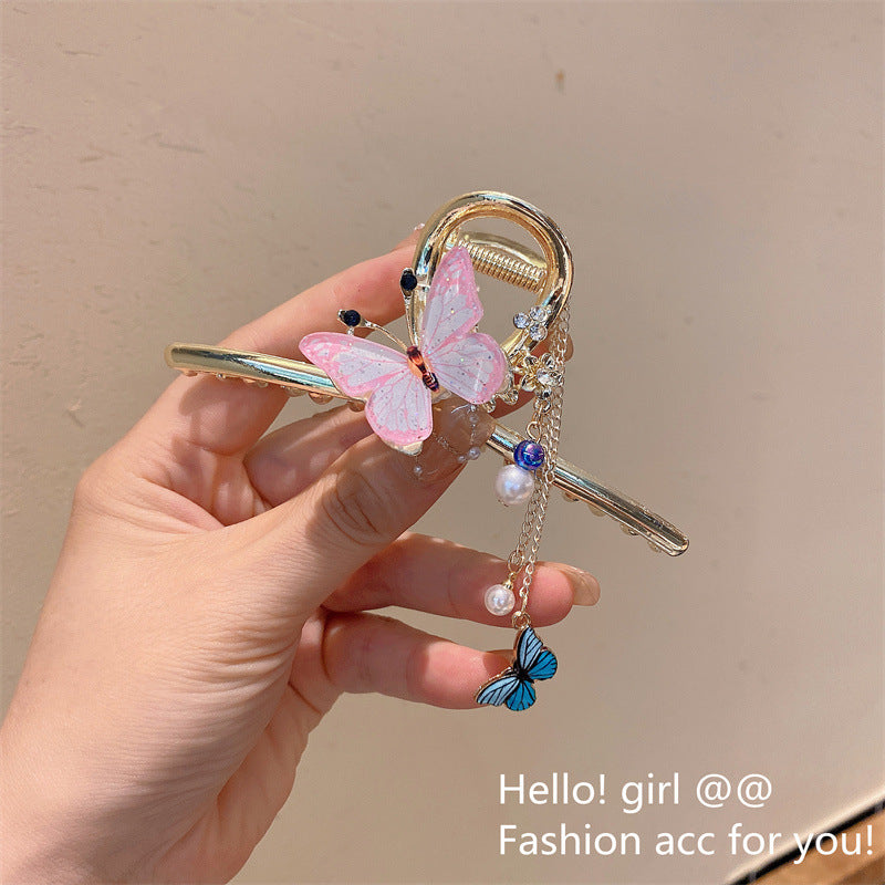 Super fairy flower clip new large metal butterfly clip female summer back head hair clip shark clip headdress hair clip 