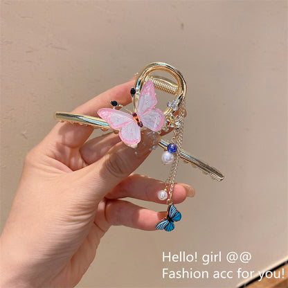Super fairy flower clip new large metal butterfly clip female summer back head hair clip shark clip headdress hair clip 