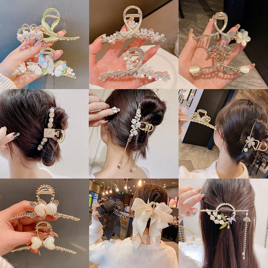 Super fairy flower clip new large metal butterfly clip female summer back head hair clip shark clip headdress hair clip 
