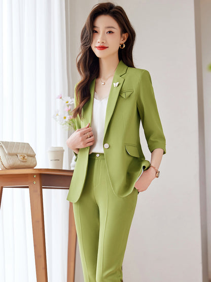Green suit suit female summer thin section 2023 new high-level professional wear casual suit jacket overalls 