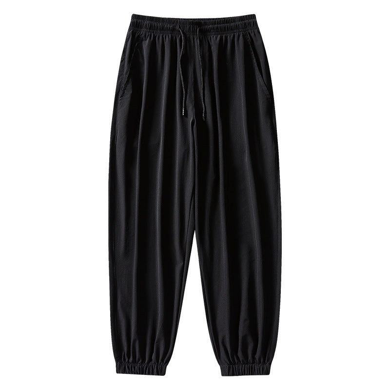 Enbu summer new men's Korean version loose ice silk thin section solid color casual sports nine-point pants trendy couple pants 