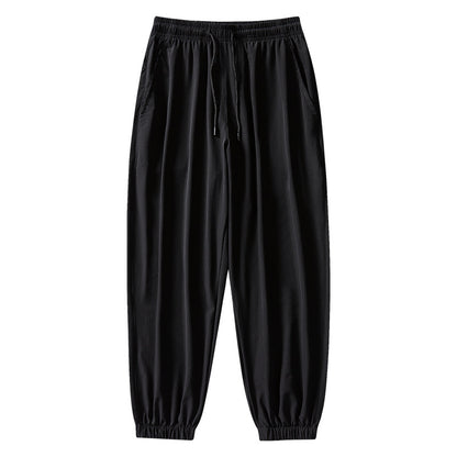 Enbu summer new men's Korean version loose ice silk thin section solid color casual sports nine-point pants trendy couple pants 
