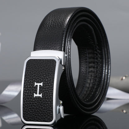 Men's belt automatic buckle skin alloy buckle head lychee pattern business casual belt men wholesale one drop shipping 