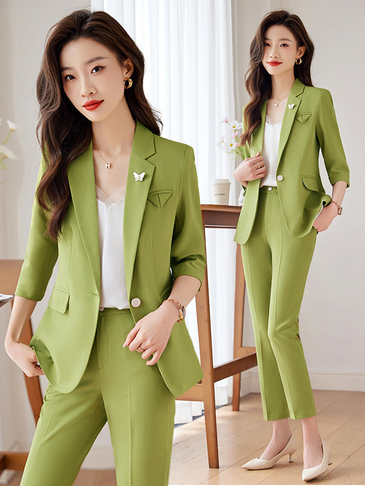 Green suit suit female summer thin section 2023 new high-level professional wear casual suit jacket overalls 
