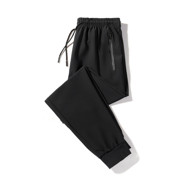 Ice silk elastic quick-drying pants men's summer thin section plus fat XL Korean version stylish couple net red same style trendy pants 