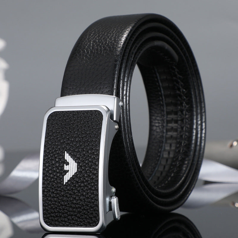 Men's belt automatic buckle skin alloy buckle head lychee pattern business casual belt men wholesale one drop shipping 