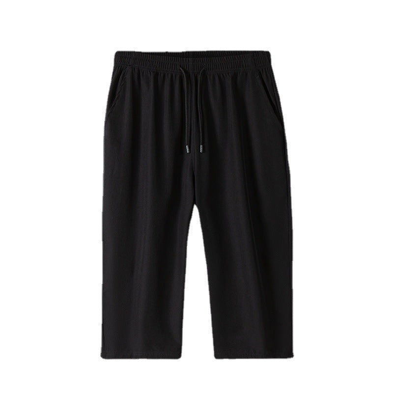 Enbu summer new men's Korean version loose ice silk thin section casual sports solid color cropped pants trendy couple pants 