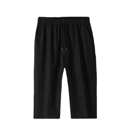 Enbu summer new men's Korean version loose ice silk thin section casual sports solid color cropped pants trendy couple pants 