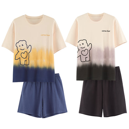 严选新款夏季棉质情侣睡衣女短袖休闲简约短裤学生可爱家居服套装