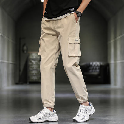 工装裤男士春秋季2023新款宽松休闲束脚裤潮牌九分裤子男韩版潮流