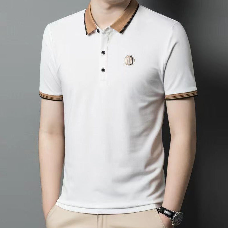 Summer new men's Korean style fashion embroidery craft short-sleeved lapel polo shirt trendy couple net red top with the same style 