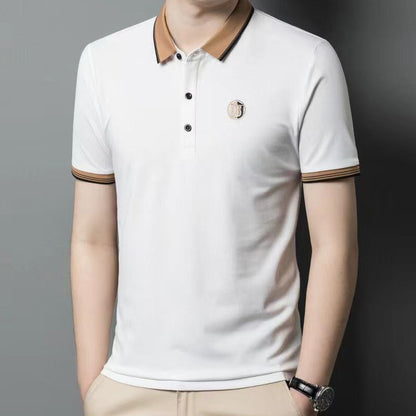 Summer new men's Korean style fashion embroidery craft short-sleeved lapel polo shirt trendy couple net red top with the same style 