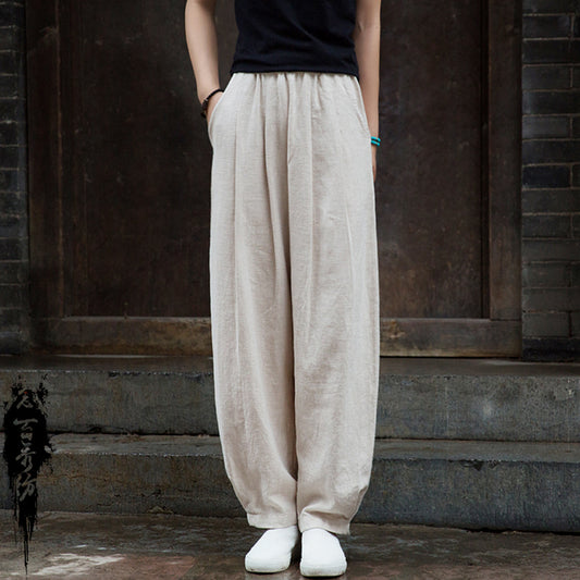 2023 spring and summer new cotton and linen women's art sand washing loose cotton and linen slim trousers ladies linen bloomers 