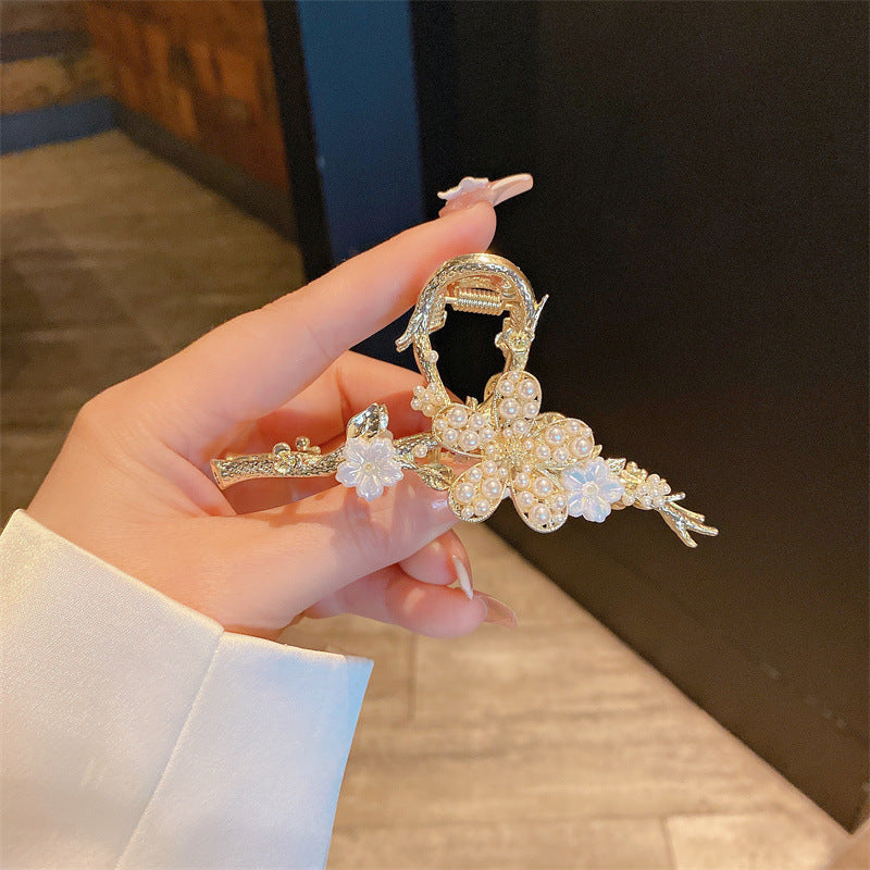 Super fairy flower clip new large metal butterfly clip female summer back head hair clip shark clip headdress hair clip 