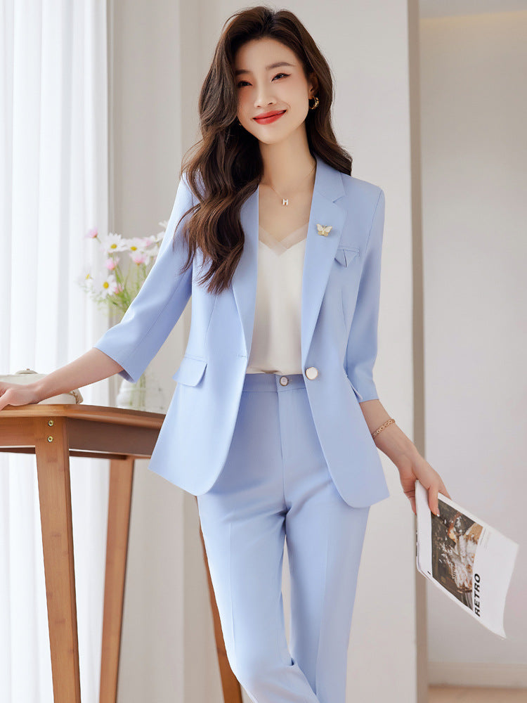 Green suit suit female summer thin section 2023 new high-level professional wear casual suit jacket overalls 